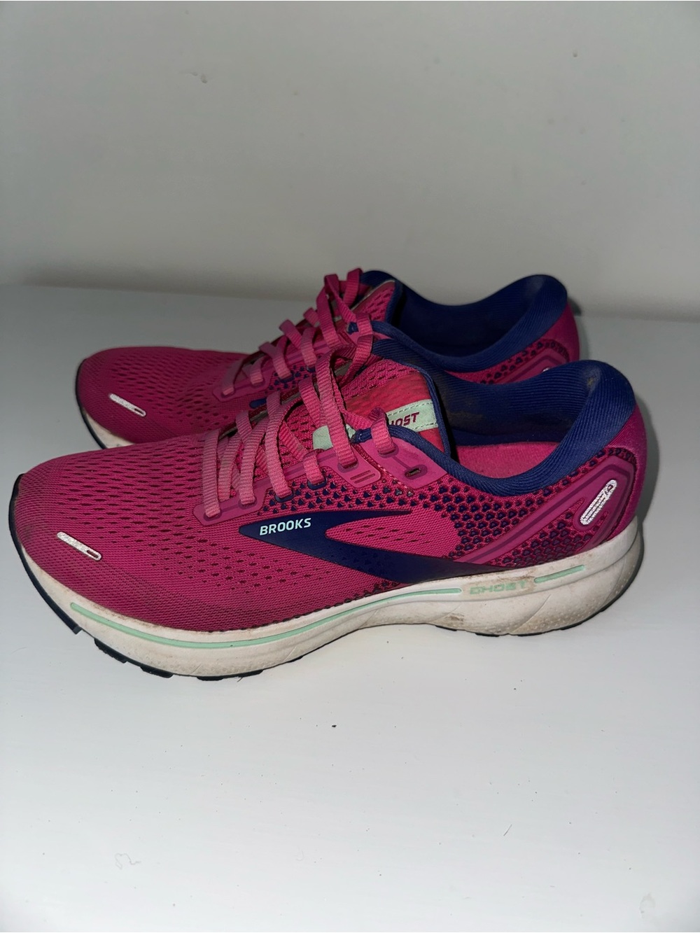 Brooks Ghost 14 Women's Pink Navy Mesh Running Shoes Low Top 120356-1B-612